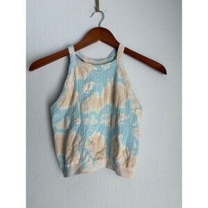 Fabletics Blue Tie Dye Ribbed Crop Top Halter Racerback Tank Small